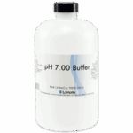 Une grande bouteille en plastique blanc, marquée tampon pH 7,00 avec le logo LaMotte, contient une solution tampon de pH standardisée. La bouteille est destinée uniquement aux essais chimiques et possède un bouchon à vis noir.