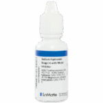 A small white plastic bottle with a blue and white label reading Sodium Hydroxide Reagent with Metal Inhibitor. The bottle has a dropper cap and lists chemical ingredients and the LaMotte company logo at the bottom.