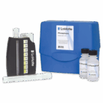 The Phosphate Test Kit - 4401-02 features a blue case, color comparator, test tube, and two bottles labeled Phosphate. The kit is neatly arranged on a white background for clear viewing.