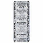 A blister pack labeled HARDNESS REAGENT TesTabs with product information and safety notices printed in black text on a silver background. The package mentions OSHA standards and provides contact details for LaMotte.