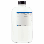 Une bouteille en plastique blanche avec un bouchon noir, étiquetée Acide sulfurique 0,02N de LaMotte. L’étiquette comprend des informations d’avertissement et un code-barres. La bouteille contient 500 mL de la solution chimique.