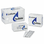 Three boxes of LaMotte TesTabs water testing tablets, including pH (Phenol Red) Tablets - 6915A, featuring a blue drop logo and a blister pack in front. The white packaging displays water droplet patterns and blue branding.